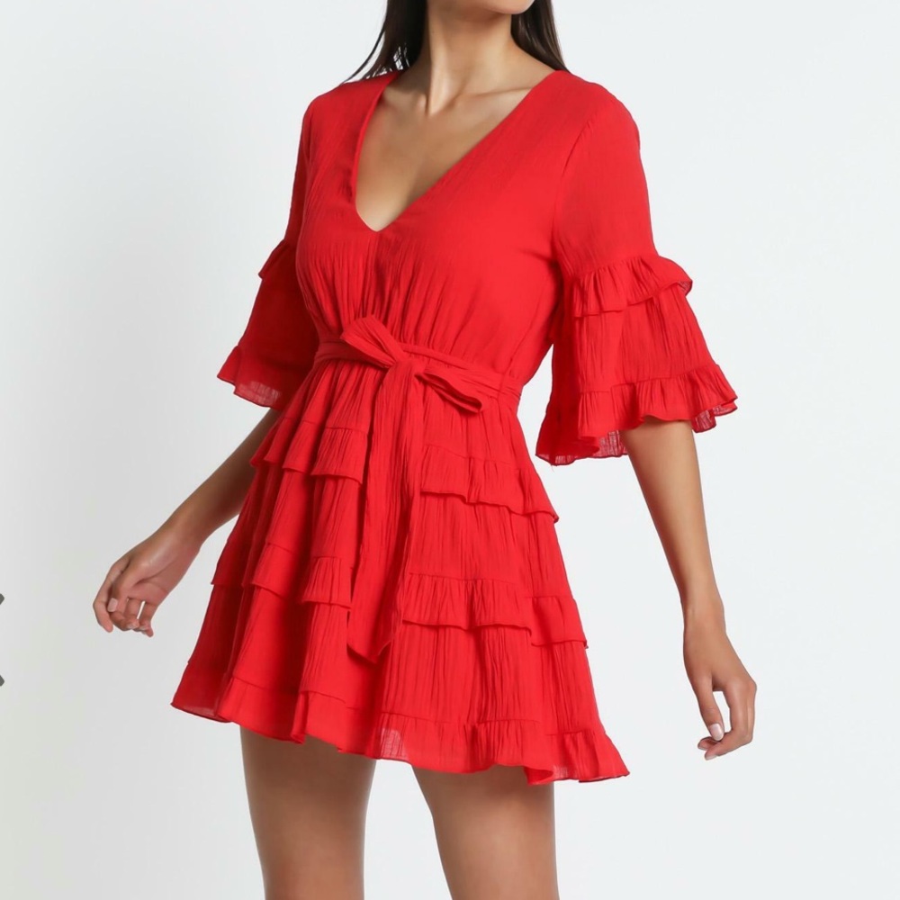 {Showpo.} tie waist tiered mini dress